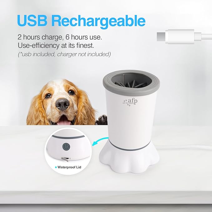 ALL FOR PAWS Low Noise Automatic Dog Paw Cleaner Electric Dog Paw Washer Cup for Dog Muddy Claws, USB Rechargeable Pet Foot Washer for Small and Medium-Sized Dogs