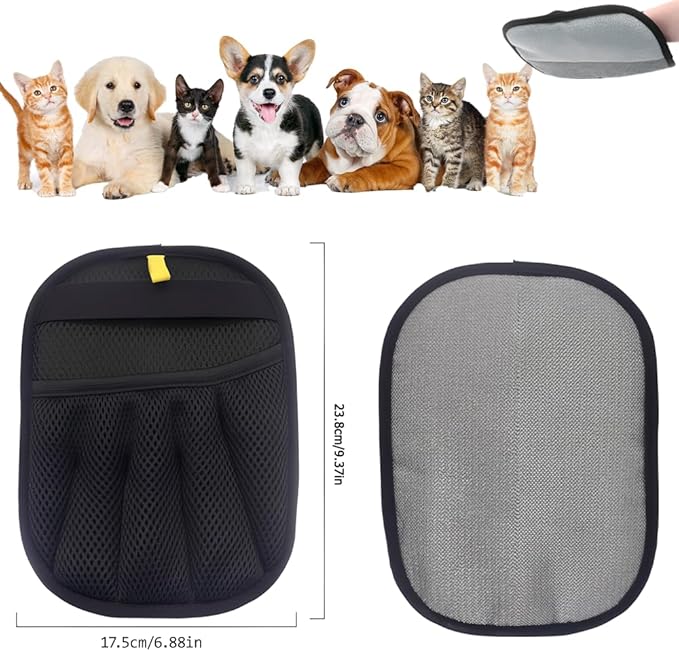 Double-Sided Pet Hair Removal Gloves - Reusable Static Removal Grooming Gloves for Dogs & Cats, Efficient Fur Removal Tool for Furniture, Carpet, Car Seats, Sofa, Bedding & Clothes (2 Pack)