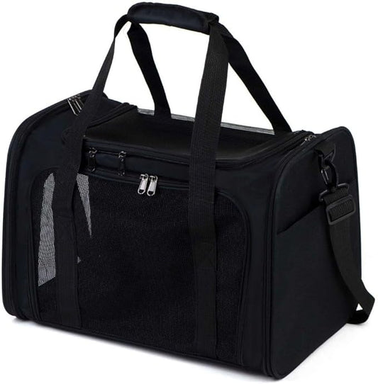 Airline Approved Soft Sided Pet Carrier for Small and Medium Dogs, Cats, and Puppies (Up to 15 lbs), Collapsible Portable Travel Bag for Dogs Cats (Black)