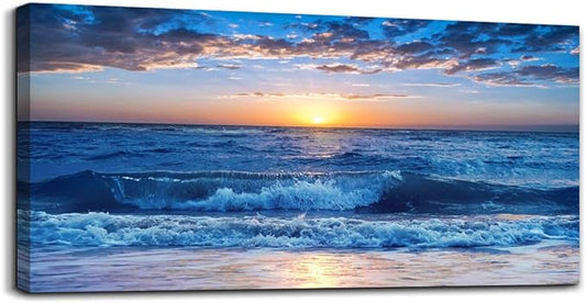 Canvas wall art for living room Blue Ocean Sea sun landscape painting bathroom Wall Decor Ready to Hang for Home Decorations office family bedroom kitchen Works canvas Prints pictures 30" x 60"inch