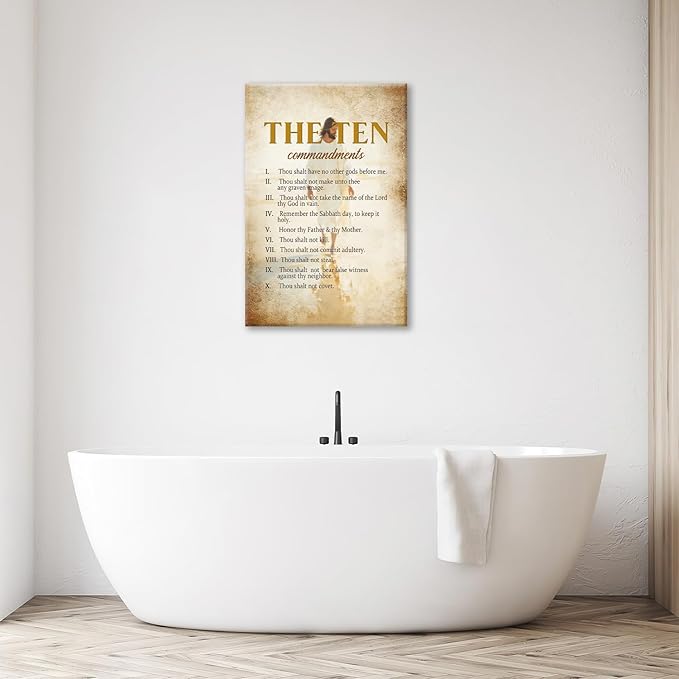 The Ten Commandments Christian Pictures Wall Art, Bible Verse Jesus Bathroom Wall Decor Religion Scripture Framed Painting Religious Canvas Artwork for Church Bedroom Living Room 24"L x 16"W