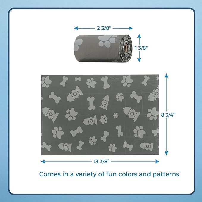 Best Pet Supplies Dog Poop Bags (150 Bags) for Waste Refuse Cleanup, Doggy Roll Replacements for Outdoor Puppy Walking and Travel, Leak Proof and Tear Resistant, Thick Plastic - Gray