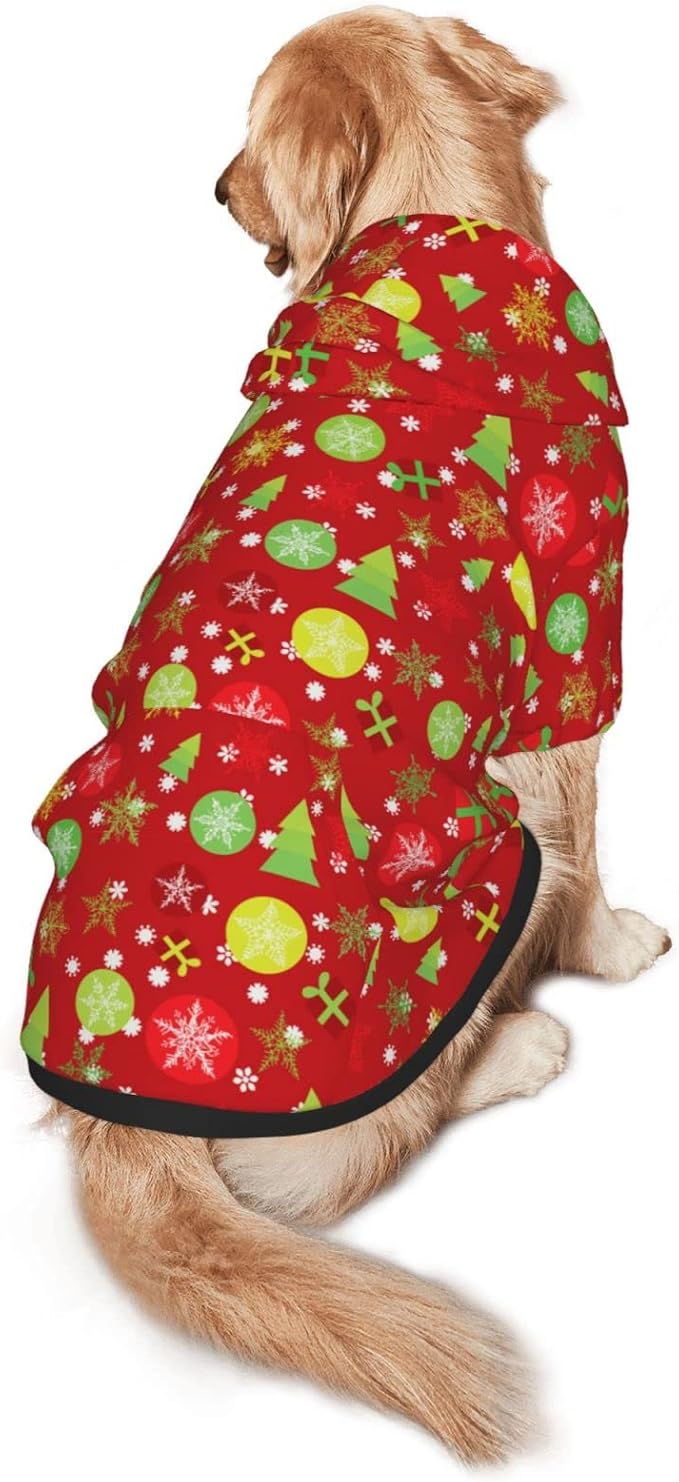 Christmas Tree Print Hoodie,Christmas Cosplay Dog Clothes with Pocket and Hat Winter Clothes Sweaters X-Large