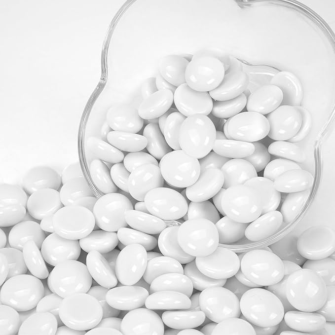 2LB White Flat Glass Marbles for Vases, Gemstone Beads Vase Filler Decorative Glass Pebbles for Fish Tank, DIY Crafts, Aquarium Decor Rocks