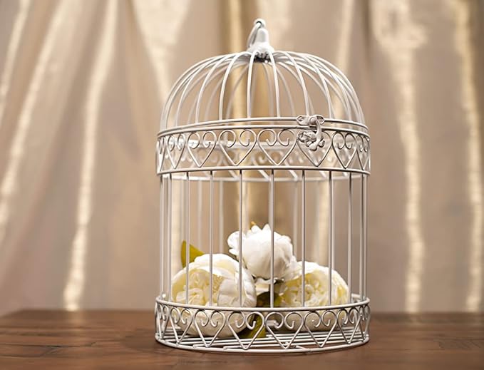 Anderson's Decorative Ivory Wire Birdcage Wedding Centerpiece, Table Décor, Hanging Decorations, Reusable