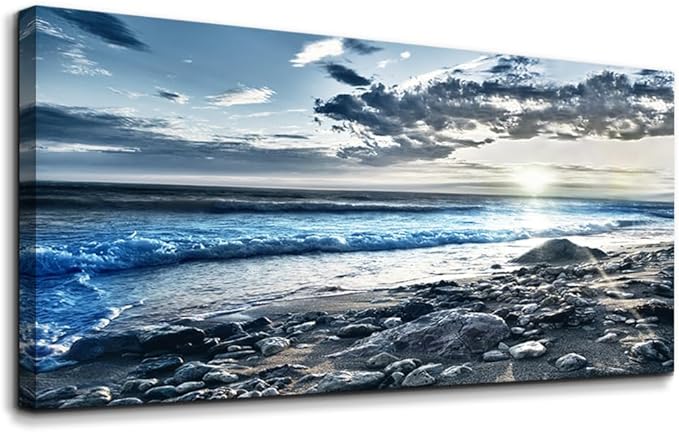 Wall Art For Living Room Wall Decor For Bedroom Large Size Poster Blue Beach Sun Ocean Landscape Paintings Prints Artwork Bathroom Decorations Seascape Canvas Prints Hang Pictures Office Home Decor