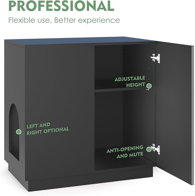 Large/Tall Litter Box Enclosure, Modern Wooden Litter Box Furniture for XL Litterbox with Hidden Storage as Sideboard Cabinet (Black)