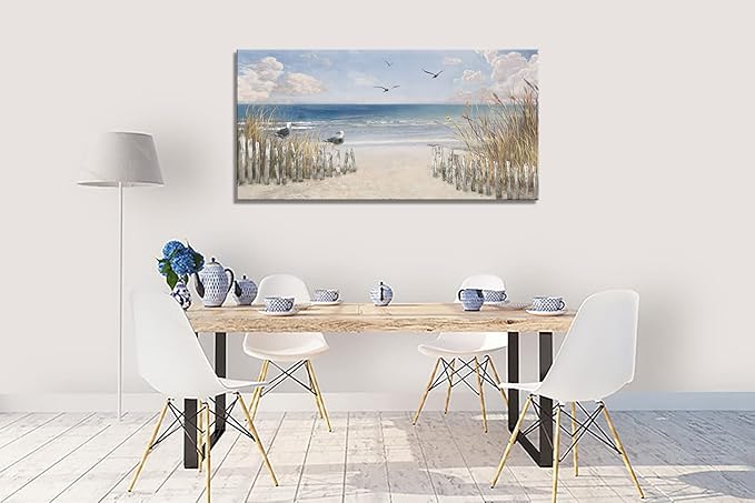 XXMWallArt FC3775 Sandy Beach Wall Art Canvas Print Wall Art Seascape Blue Print Home Decor Abstract Coastal Picture Modern Ocean Artwork for Living Room Bedroom Bathroom Office Decor