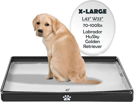 MEEXPAWS Dog Pee Pad Holder Foldable, Puppy Pad Holder Liner Base High Side, Dog Litter Box Indoor 44’’x33’’, Training Leak-Proof Easy Clean