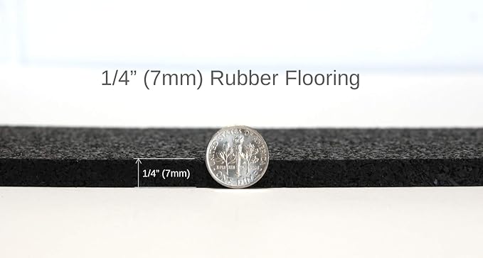American Floor Mats 1/4in (7mm) Thick Solid Black 4' x 20' Heavy Duty Rubber Rolls, Protective Exercise Mats, Home Gym Rubber Flooring