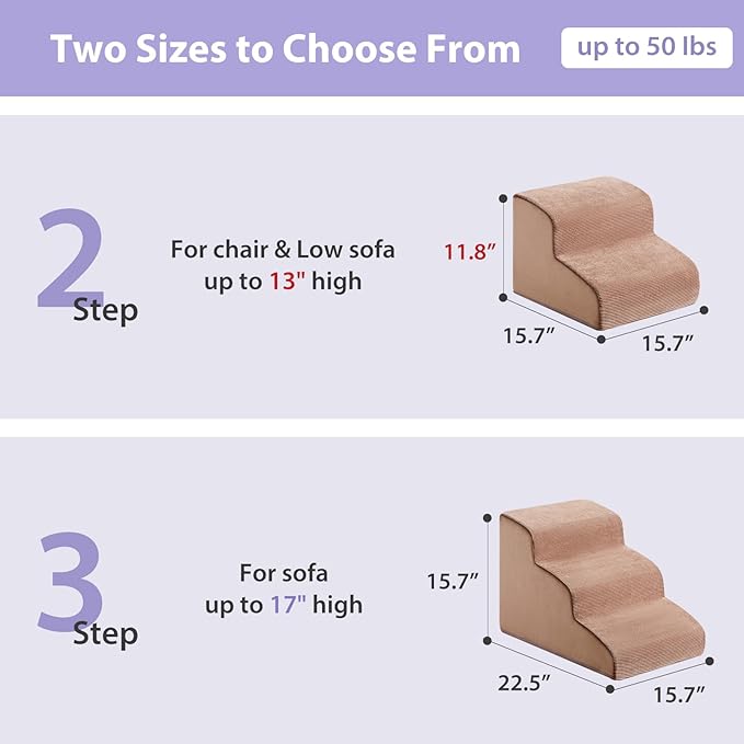 Dog Stairs for Small Dogs, 2-Steps Dog Ramp for Couch, Pet Stairs with Highly Supportive Foam and Non-Slip Bottom, Pet Steps for Cat & Doggie (High 11.8 Inch)