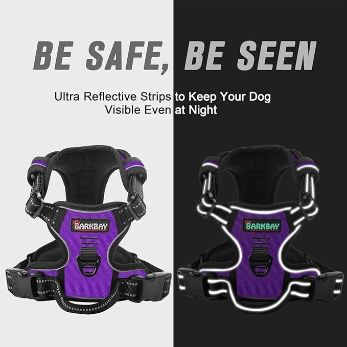 BARKBAY No Pull Dog Harness Front Clip Heavy Duty Reflective Easy Control Handle for Large Dog Walking(Purple,L)