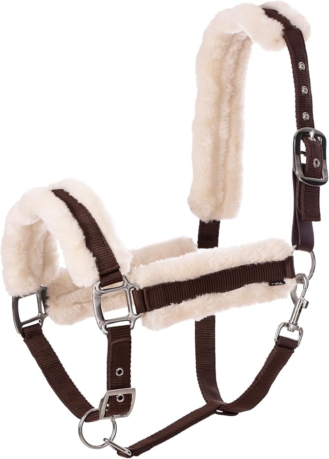 Equinavia Valkyrie Soft Ultra Fleece Padded Adjustable Breakaway Horse Halter - Brown/Ivory White - Horse