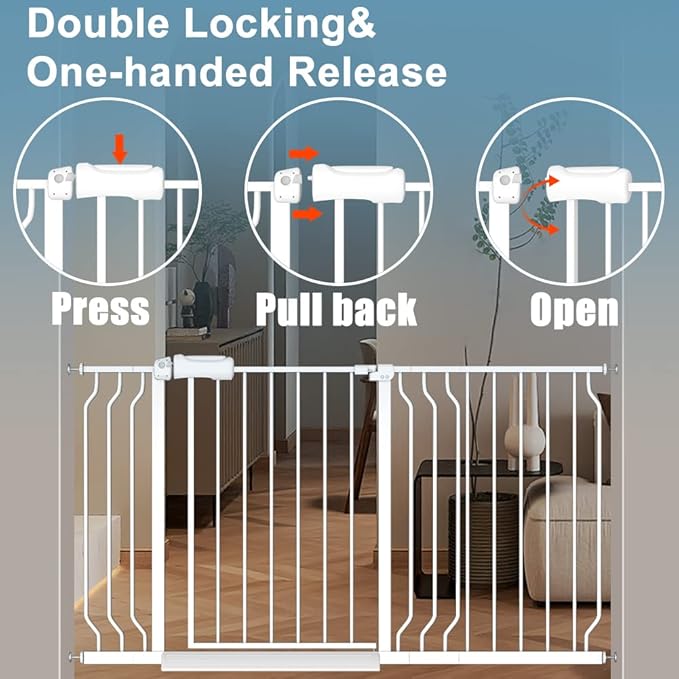 Extra Wide Baby Gates 71.5-76.3 Inch White Pressure Mounted Baby Gate Indoor Safety Gates Pressure Mounted Child Gate for Stairs Doorways Hallways