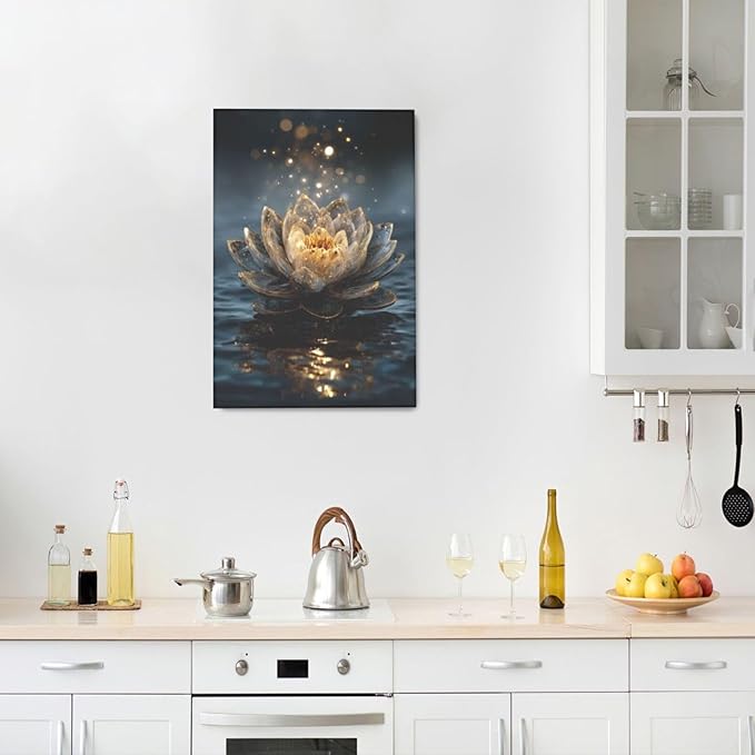 Zen Lotus Canvas Wall Art Mystical Lotus Bloom in Water Aesthetic Pictures Wall Decor Modern Meditation Spiritual Painting Print Framed Artwork Decorations Gifts for Yoga Spa Room Bathroom 16"x24"
