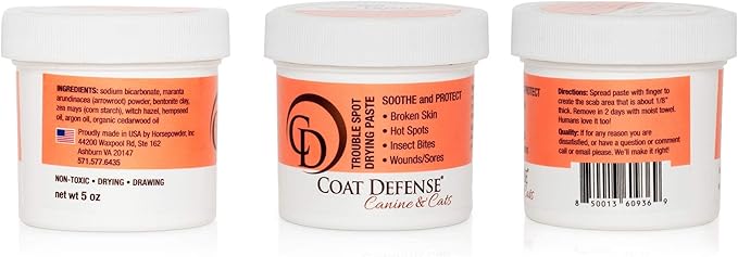 COAT DEFENSE Trouble Spot Drying Paste - Made in USA - 5 Oz Dog & Cat Skin Care, Itchy Skin & Allergies, Alleviates Hot Spots for Dogs & Cats, Insect Bites Relief & Dog Wound Care