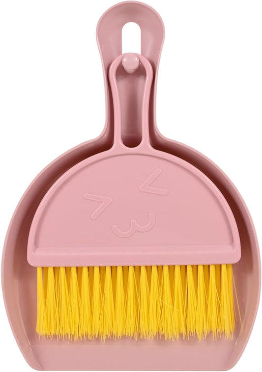Small Broom and Dustpan Set,mini Compact Portable, for Home, Sofas, Kitchen countertops, Storage Shelves, Office desks, bathrooms, and pet Areas (Pink)