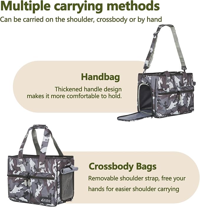 Cat Carrier Bag, Foldable Pet Bag Airline Approved, Pet Travel Carrier for Medium Cats Small Cats Dogs, Sturdy Transport Carriers Long Trips(Green)