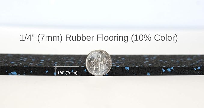 American Floor Mats 1/4in (7mm) Thick 10% Grey 4' x 16' Heavy Duty Rubber Rolls, Protective Exercise Mats, Home Gym Rubber Flooring