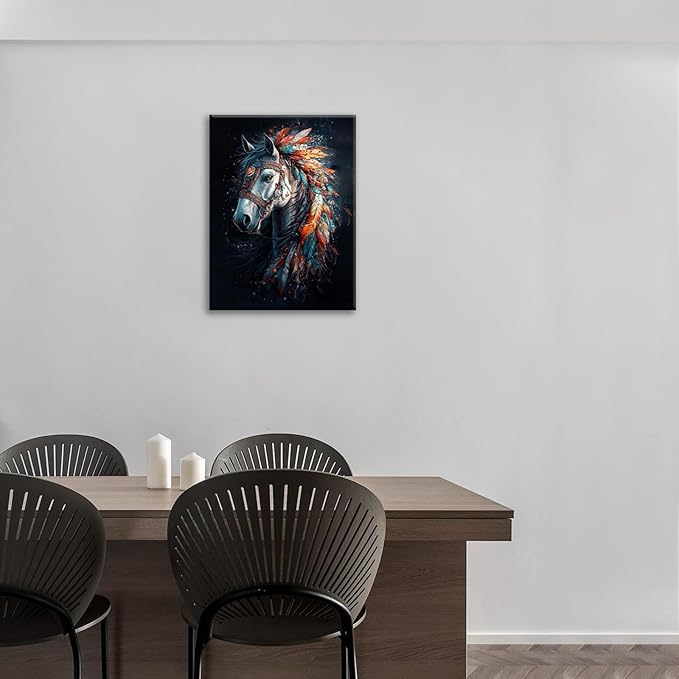 Horse Pictures Wall Art, Horse Animal Bathroom Wall Decor, Aesthetics Modern Framed Painting Elegant Canvas Artwork for Bathroom Bedroom Living Room Decorations 16"L x 12"W