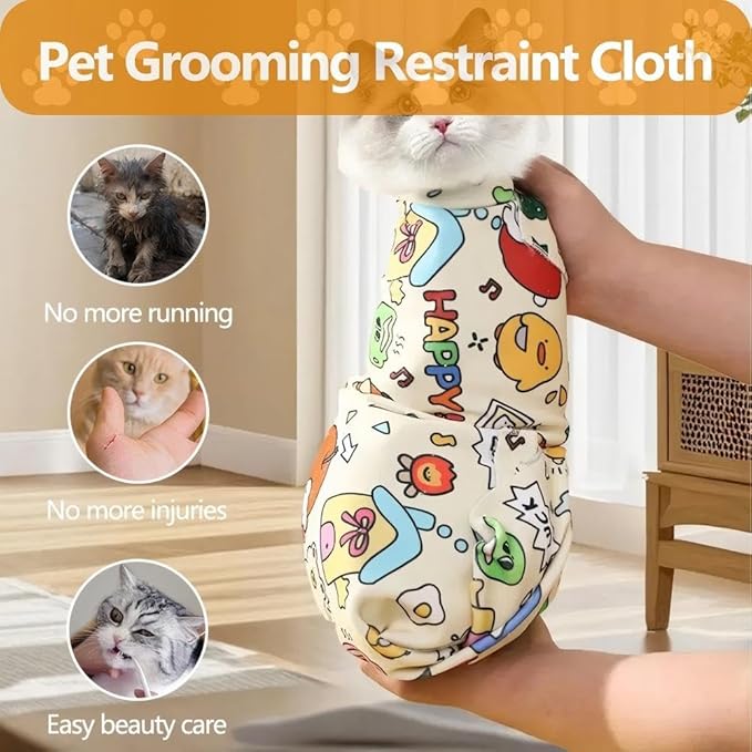 Magic Cat Wrap for Cutting Nails & Grooming, Self Adherent Fabric Wrap for Cats, Multi Functional Pet Grooming Towel Blanket, Wrap Snug and Groom for Cats, 27.6in, Under 22 Ibs