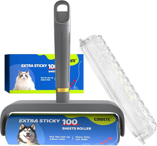 COBETE Large Surface Lint Rollers for Pet Hair Extra Sticky, 100 Sheets Mega Value Set, Dog and Cat Lint Remover for Clothes, Couch, Furniture,Pick Pet Hair Up