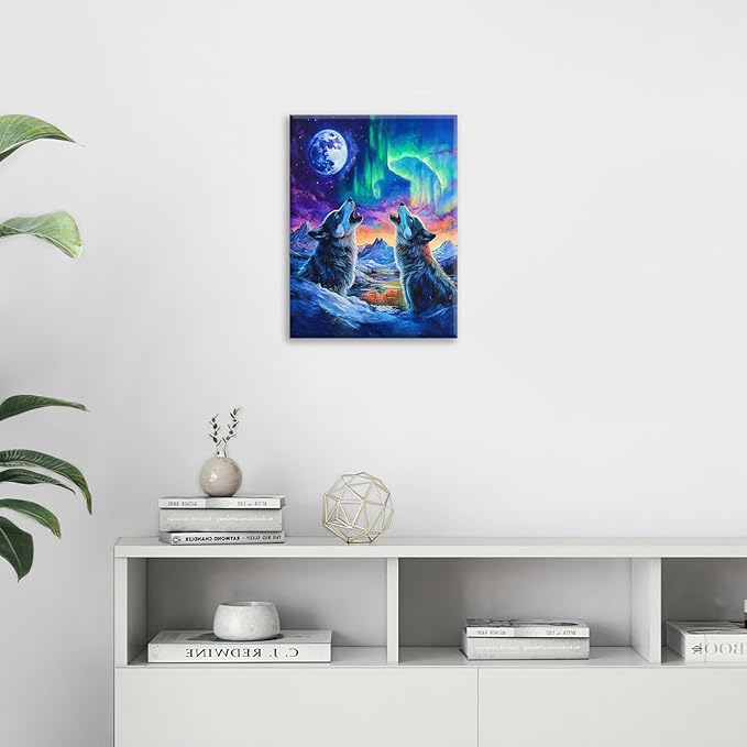 Wolf Wall Art Wolves Canvas Wall Decor Prints Framed Painting Aurora Pictures Gifts Artwork for Bathroom Bedroom Living Dining 12"x16"