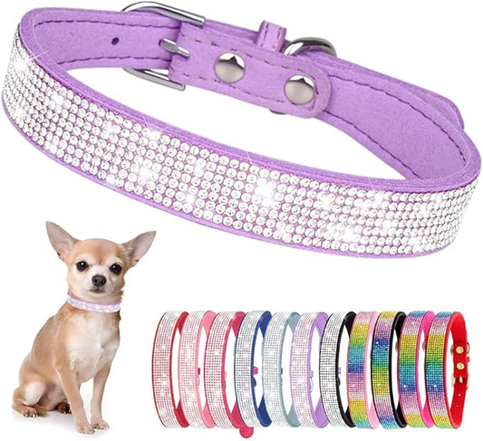 Rhinestone Dog Collar for Small Dogs, Bling Diamond Fancy Crystal Glitter Pretty Jewel Pet Puppy Collars for XXS XS Small Medium Large Breed Girl Dogs Female Cats Kitten, Purple S