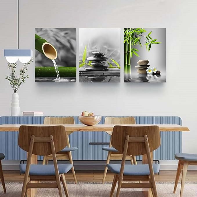 Yxbhhym- Bathroom wall art Black and White Zen Wall Art Gray Green Room Decor Zen Poster Canvas Pictures Zen Artwork for Spa Living Room Wall Art Kitchen Bedroom Decor Home Framed Prints Art
