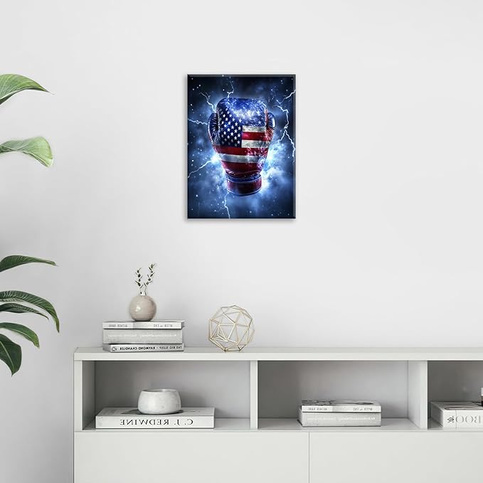 Sports Boxing Wall Art Canvas American Flag Wall Decor Prints Framed Painting Pictures Gifts Artwork for Bathroom Living Dining Room 16"x20"