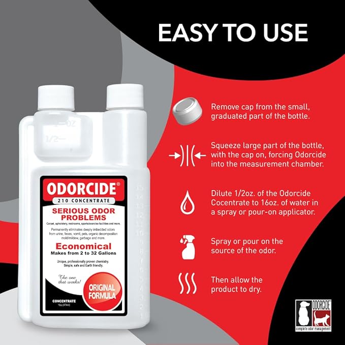Odorcide Odor Eliminator Concentrate: Odor Eliminator for Strong Odor on Carpets, Hardwood & More - Smoke, Sweat & Pet Odor Eliminator for Home w/Non-Enzymatic Formula, 16 oz