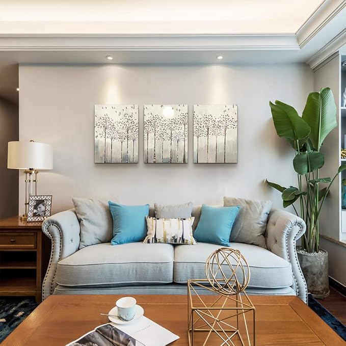 trees and birds Abstract Paintings Canvas Prints Wall Art for Bedroom Bathroom Wall Decor office Artworks Pictures Wall Decorations for Living Room,3 Piece Sunrise and sunset Modern Home Decoration