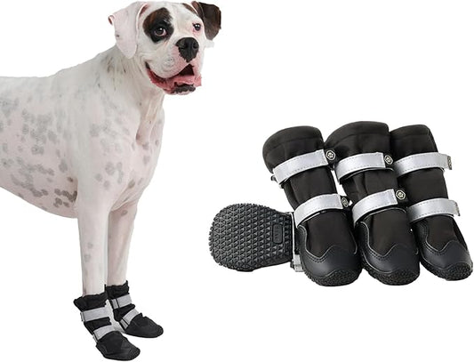 Spark Paws Dog Shoes, Waterproof Dog Boots for Medium to Large Dogs, Non Slip, Breathable Dog Booties and Paw Protectors - 4PCS Doggie Hiking Boots with Reflective Straps - Black, Size 6
