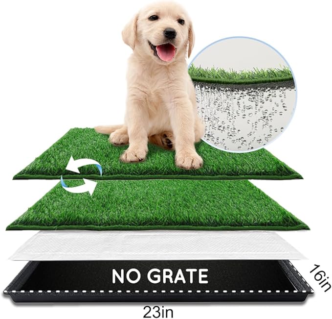 Dog Grass Pad with Tray Small 23" x 16", Dog Potty (No Grate) with Ultra-Absorbent Artificial Grass for Dogs with Hemmed Edge, Pee Pads for Dogs, Odor Free, Litter Box for Balcony