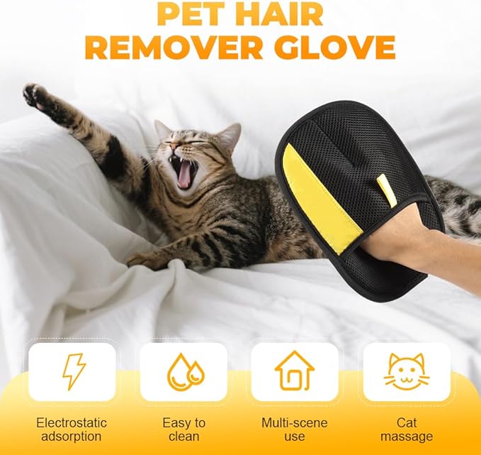Electrostatic Gloves Pet Hair Removal Glove for Cats & Dogs, 2025 New Pet Hair Remover Glove for Couch, Furniture, Carpet, Curtain, Washable Reusable Animal Fur Removal Tool (2PCS)