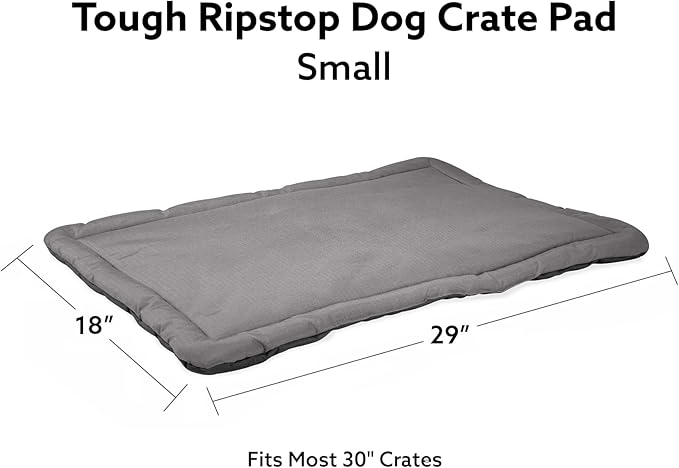 K9 Ballistics Tough Ripstop Dog Crate Pad - Durable & Machine Washable with Non-Skid Bottom and 120-Day Warranty, Fits 30" Wire Crates - Small, Light Gray Velvet