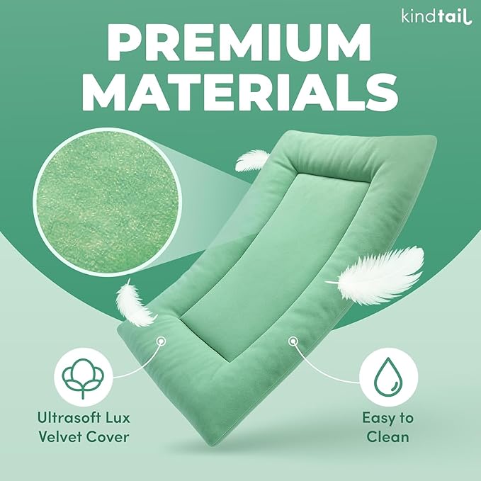 KindTail Dog Crate Pad - Soft Velvet, Reversible Bed - Machine Washable Kennel Mat for Pets up to 15 lbs, Mattress for Cozy Sleeping - 20” x 15” x 1” (Pink, Small)