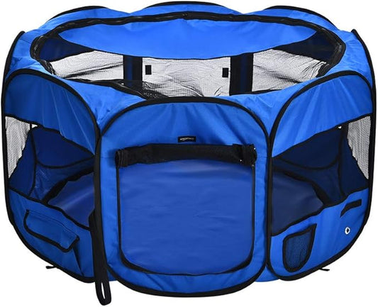 Amazon Basics Foldable Octagonal Indoor and Outdoor Portable Soft Dog Pen/Puppy Pen/Playpen, 114 cm / 45", Blue