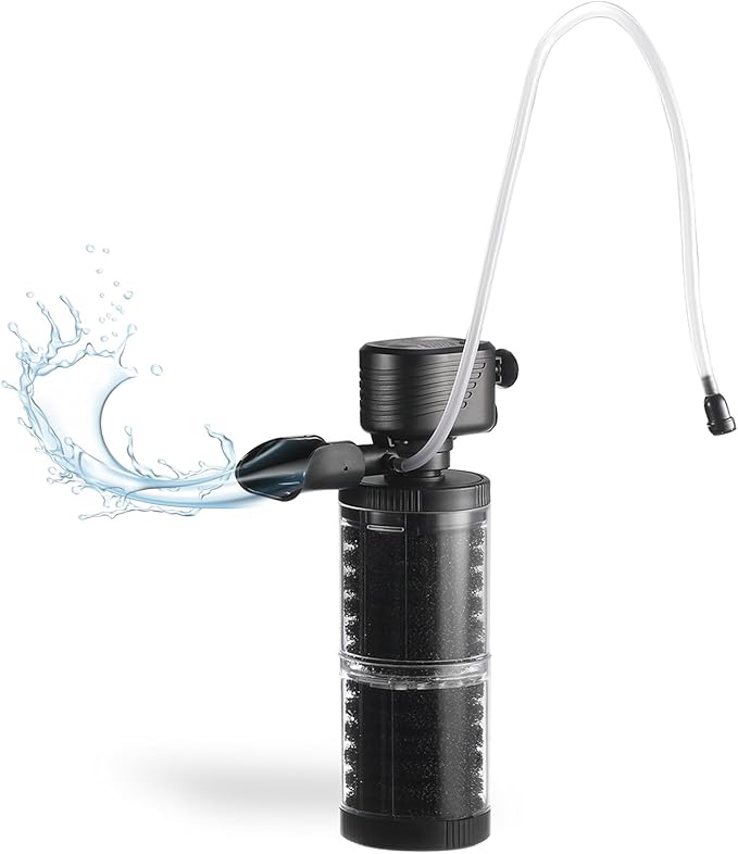 SainSmart XpertMatic 15W Aquarium Filter 2 Stages 238 GPH (900L/h) for Up to 70 Gallon Fish Tank, Submersible Internal Fish Tank Filter and Water Pump, Black, Modern Style