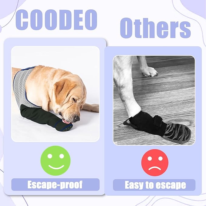 COODEO Dog Socks to Prevent Licking Paws, Healing Boots & Paw Protectors with Non-Slip Bottoms for Wound Protection, Waterproof Sleeve Shoes for Licking（Grey，M_Right