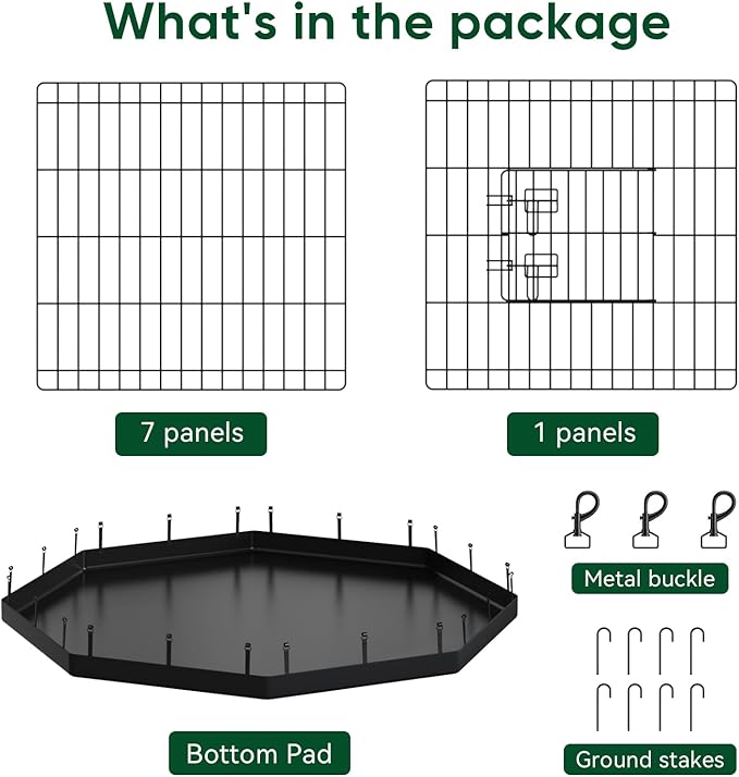 PJYuCien Dog Playpen, 8 Panels 36’’H Dog Pens Indoor with Bottom Pad, Metal Foldable Pet Puppy Exercise Fence Crate Kennel, Better for Medium Animals,Black