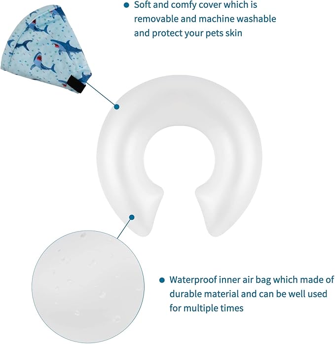 CuteBone Inflatable Dog Donut Collar with Removable Soft Fleece Covers for Small/Medium/Large Dogs and Cats After Surgery GWB05M