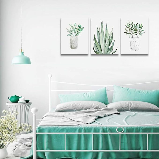 farmhouse Wall Art painting for dining room bathroom Abstract Canvas art family Wall decor for Bedroom kitchen Wall Decoration Living Room decor art Green Leaf pictures Artwork for home walls 3 piece