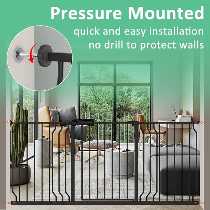 ALLAIBB Extra Wide Pressure Mounted Baby Gate Walk Through Child Kids Safety Toddler Tension Black Long Large Pet Dog Gates with Extension for doorways Kitchen (71.65-85.03"/182-218cm, Black)