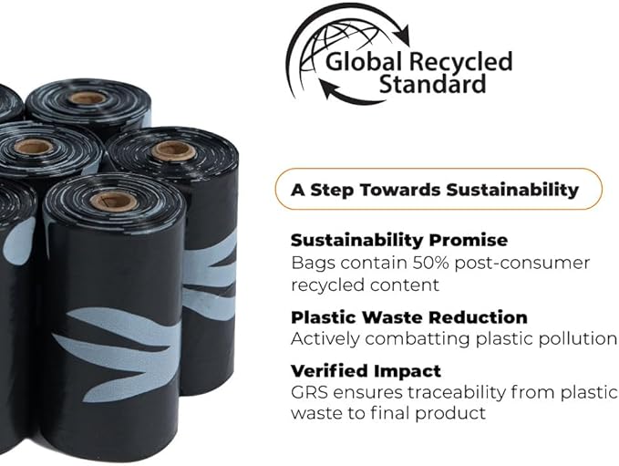 Best Pet Supplies Poop Bags for Dogs, 50% Post-Consumer Recycled Content dog waste bags on rolls, fits all poop bag holders for leashes - Black, 600 Count, Unscented