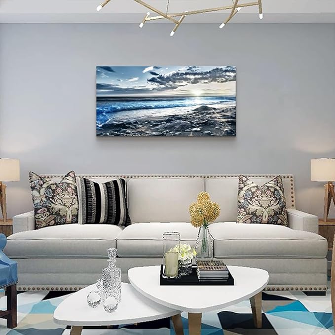 Wall Art For Living Room Wall Decor For Bedroom Large Size Poster Blue Beach Sun Ocean Landscape Paintings Prints Artwork Bathroom Decorations Seascape Canvas Prints Hang Pictures Office Home Decor
