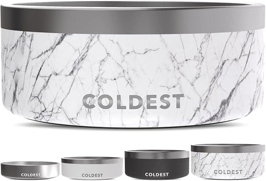 Coldest Dog Bowl - Anti Rust Metal, Non Slip, 3 Layers Insulated Stainless Steel Dog Bowls - Spill Proof & Heavy Duty - Water Bowl for Dogs, Cats & Pets, Dish Washer Safe (100 oz, Carrara Marble)