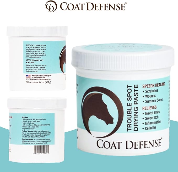 COAT DEFENSE Trouble Spot Drying Paste for Horses - Natural Equine Wound Care That Provides Safe & Effective Relief from Scratches, Sweet Itch, Summer Sores, Proud Flesh, Mud Fever, Girth Rot (24 Oz)