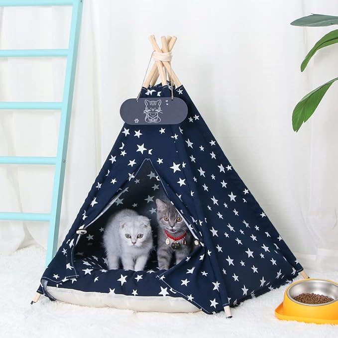 Pet Teepee Tent for Dogs & Cats Dog Bed with Thick Cushion Puppies Play House Removable and Washable 20x20x24Inch