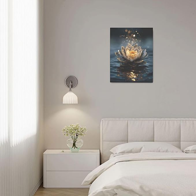 Zen Lotus Canvas Wall Art Mystical Lotus Bloom in Water Aesthetic Pictures Wall Decor Modern Meditation Spiritual Painting Print Framed Artwork Decorations Gifts for Yoga Spa Room Bathroom 16"x20"